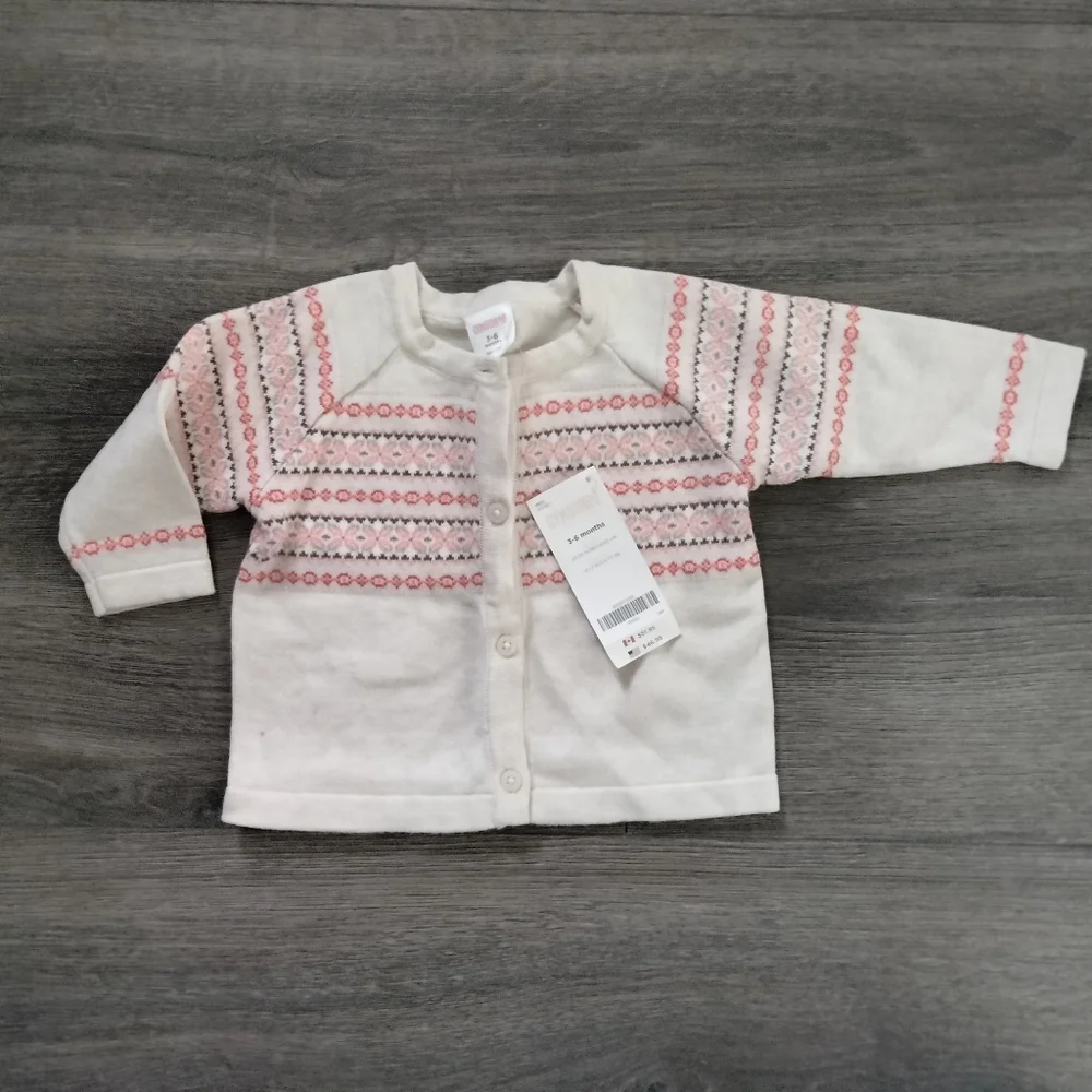 Gymboree Baby Cardigan Sweater Size 3-6 months Ivory Red NWT